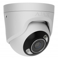 IP-Камера дротова Ajax TurretCam HL white, 8мп, 2.8мм, гібридне підсвічування IR 50м, білий Led 50м, Poe, True WDR, IP 65, ІЧ 50м, аудіо, кут огляду 100° до 110°, купольна, біла