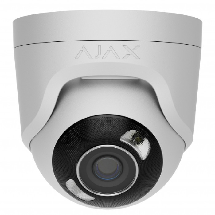 IP-Камера дротова Ajax TurretCam HL white, 5мп, 2.8мм, гібридне підсвічування IR 50м, білий Led 50м, Poe, True WDR, IP 65, ІЧ 50м, аудіо, кут огляду 100° до 110°, купольна, біла