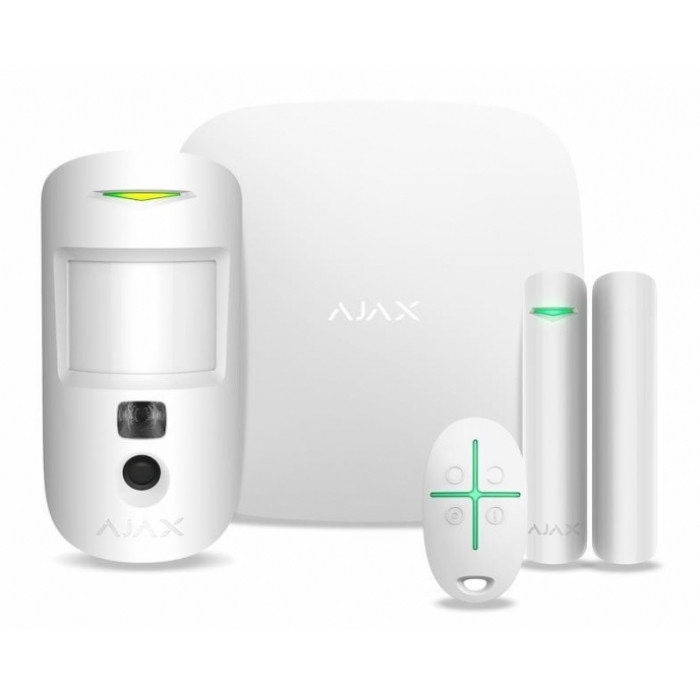 Комплект охоронної сигналізації Ajax HDR StarterKit Cam Plus, hub 2 plus, motioncam HDR, doorprotect, spacecontrol, jeweller, бездротовий, білий