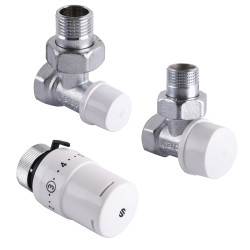 Набор Краны радиаторные угловые ARCO 1/2″ подача+свертка+термоголовка KC001 KCТ01 М30