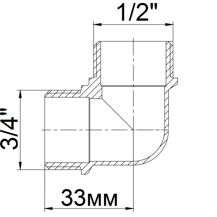 Кутник редукційний 3/4″х1/2″ЗЗ латунний 1010Б