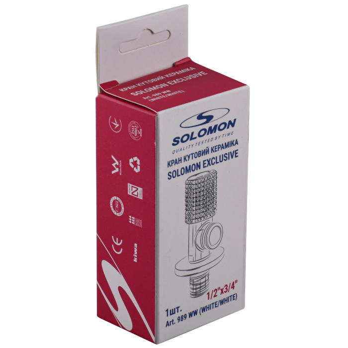 Кран кутовий кераміка SOLOMON EXCLUSIVE 1/2″X3/4″ 989 WW (White/White) ( 1шт.)