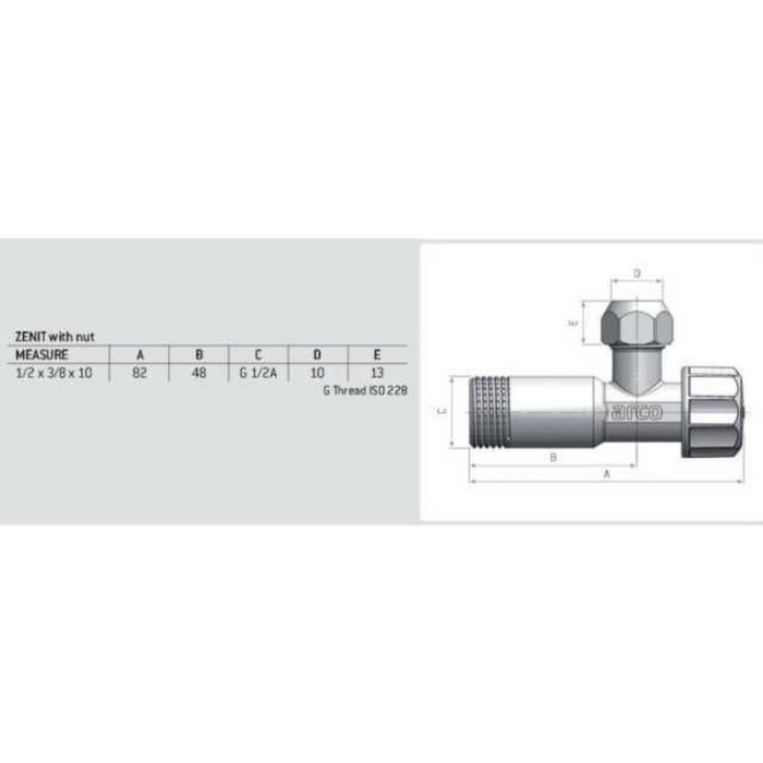 Кран вентильный угловой ARCO 1/2"х 1/2" ZENIT 0912 REGULA