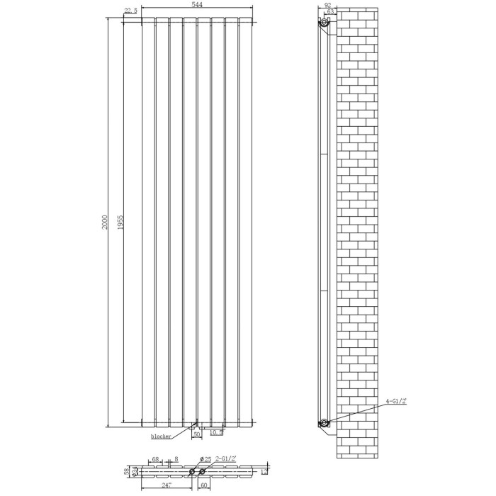 Вертикальний дизайнерський радіатор опалення ARTTIDESIGN Livorno II  8/2000/544/50 білий матовий (LV II.8.200.54.5.W)