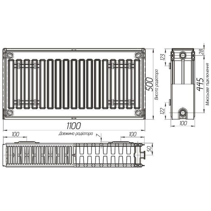 Радіатор сталевий 22/500х1100 бок KALITE