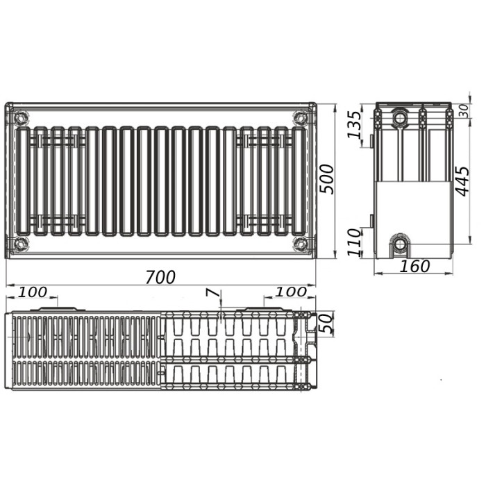 Радиатор стальной 33/500x700 бок KALITE