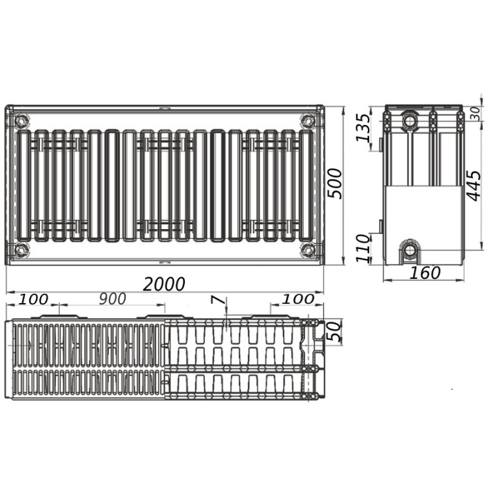 Радиатор стальной 33/500х2000 бок KALITE