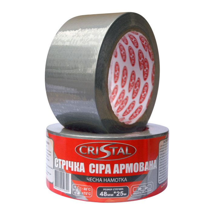 Лента армированная CRISTAL 48мм х 25м серая