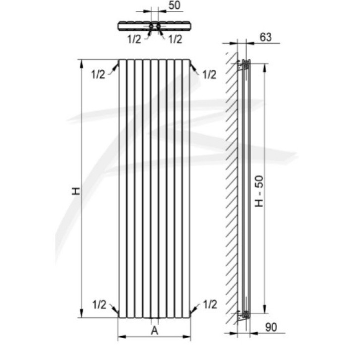 Вертикальний радіатор опалення Betatherm Blende 2 H-2000 мм, L-614 мм RAL 9005M