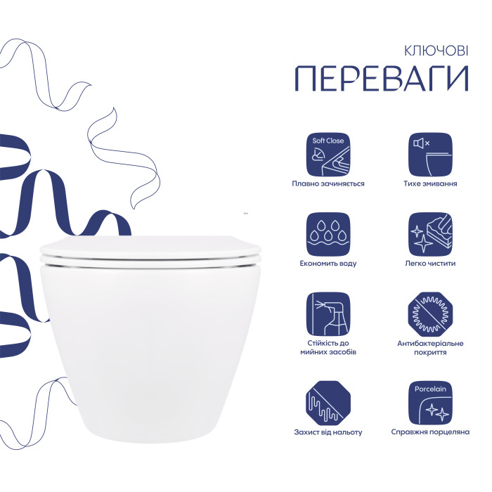 Унітаз підвісний Qtap Jay безобідковий з сідінням Soft-close QT07335176W (QT07335176W)