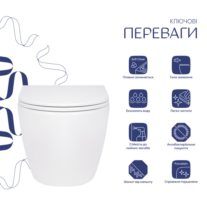 Унітаз підвісний Qtap Robin безобідковий з сидінням Soft-close QT13332141ERW (QT13332141ERW)