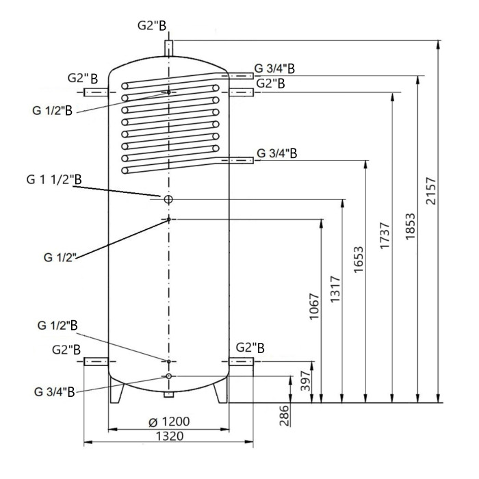 Теплоакумулятор Thermo Alliance TAI-10 2000 з теплообмінником 1,4 кв. м без ізоляції (TAI012000)