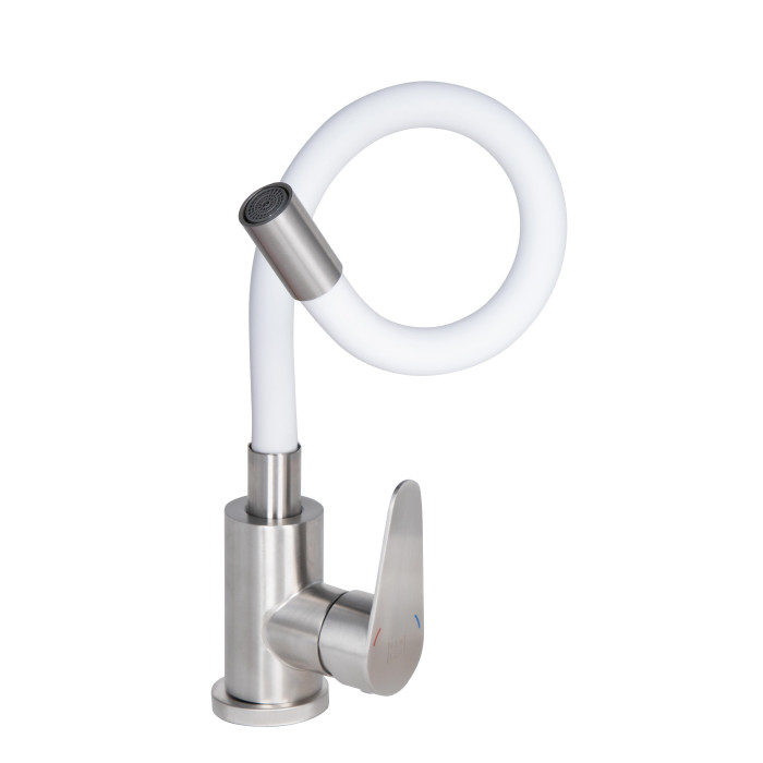 Змішувач для кухні Lidz Vida 015F3 з гнучким виливом (k35) LDVID015F3WHI43357 White / Nickel (LDVID015F3WHI43357)