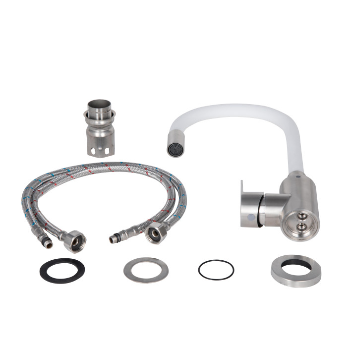 Змішувач для кухні Lidz Vida 015F3 з гнучким виливом (k35) LDVID015F3WHI43357 White / Nickel (LDVID015F3WHI43357)