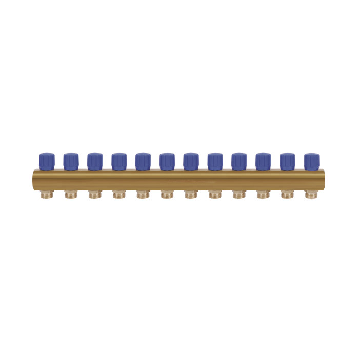 Колектор Icma з регулювальними вентилями 1" 12 виходів №1105 (Blue) (871105PU0512)