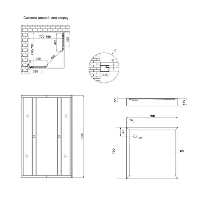 Душова кабіна Lidz Wawel SC80x80.SAT.LOW.GR, скло тон. 4 мм + Lidz Душовий піддон KAPIELKA ST80x80х14 (LWASC8080SLGSET)