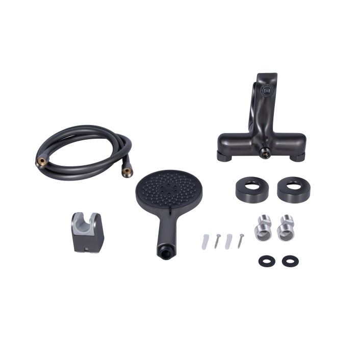 Змішувач для ванни Qtap Vlasta New (з душовим гарнітуром) QTVLA259GMB45643 Gunmetal Black PVD (QTVLA259GMB45643)