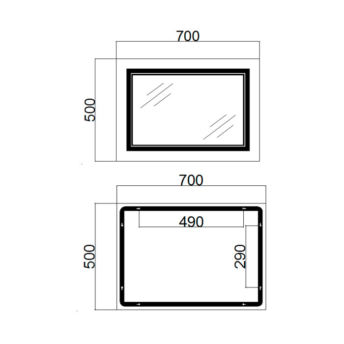 Дзеркало Qtap Cardinal (CA1) 700х500 з LED-підсвічуванням Touch, з антизапотіванням, з димером, рег. темп. кольору (3000-6500K) Reverse QT0478C5070 (QT0478C5070)