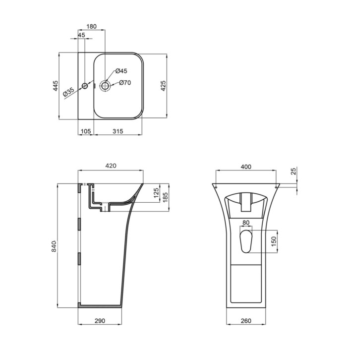 Раковина для підлоги моноблок Qtap Crow 445x420x840 White QT0511G315WN (QT0511G315WN)