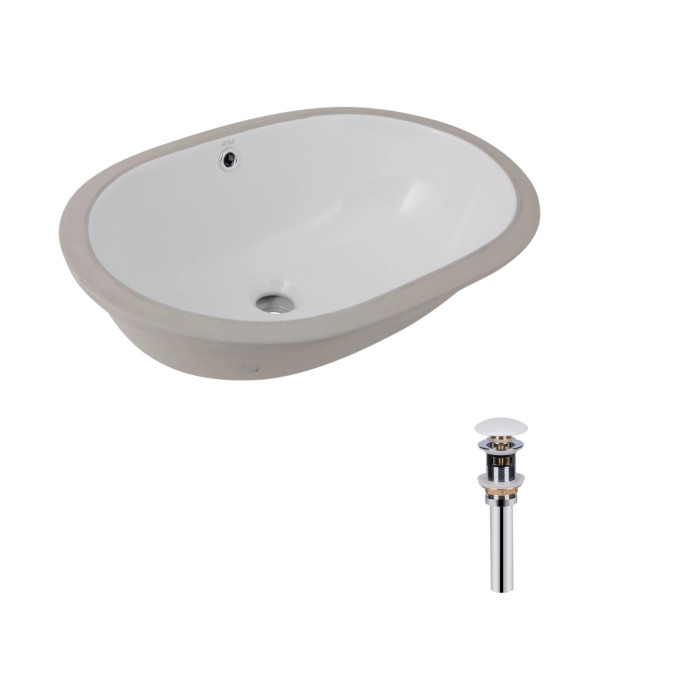 Комплект Qtap Stork: Раковина врізна овальна 570x390x210 мм White + Донний клапан PU02O (QT15116030WN47294)