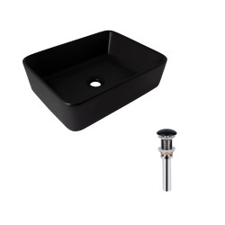 Комплект Qtap Tern: Раковина накладна прамокутна 480х370х135 мм Matt Black + Донний клапан PU03 (QT172074MBMBN47300)
