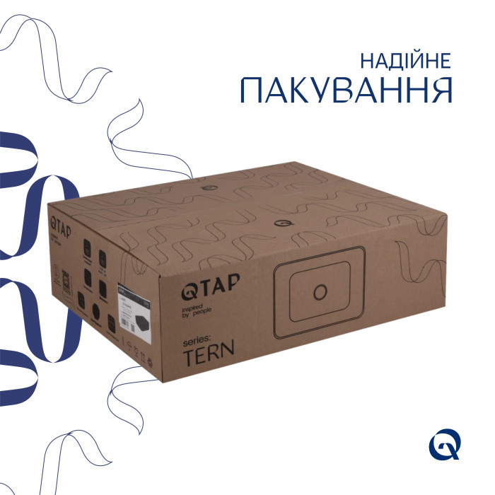 Комплект Qtap Tern: Раковина накладна прамокутна 480х370х135 мм Matt Black + Донний клапан PU03 (QT172074MBMBN47300)