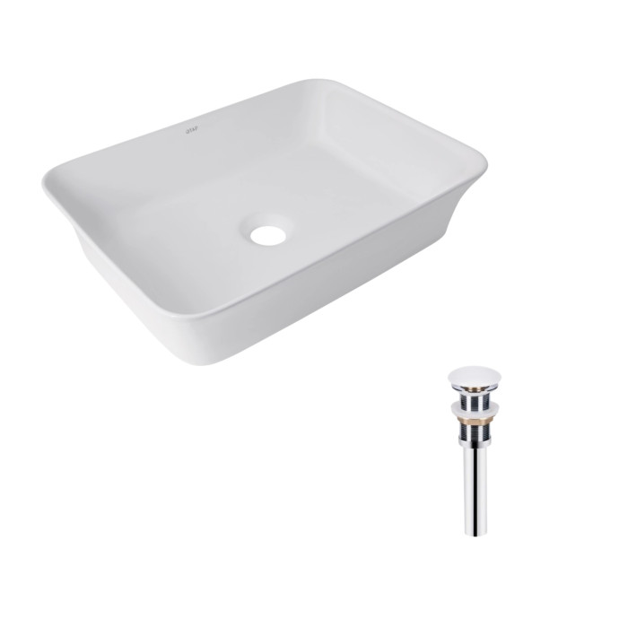 Комплект Qtap Virgo: Раковина накладна прамокутна 490х350х110 мм White + Донний клапан PU02 (QT18112261WN47305)