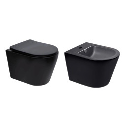 Комплект Qtap Scorpio Matt Black 2 в 1: унітаз підвісний Ultra Quiet QT14332380AMB + біде підвісне QT1455053FMB (QT14332380AMB47372)