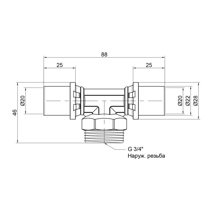 Трійник прес Icma 20х3/4"х20 ЗР №407 (81407AEBQ06)