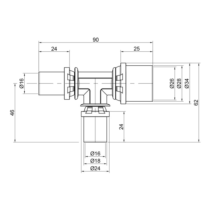 Трійник прес Icma 16х16х26 №406 (81406GHGHGP06)