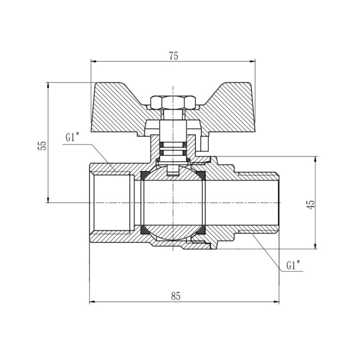 Кран кульовий SD Forte 1" ВЗ для газа (метелик) SF607G25 (SF607G25)