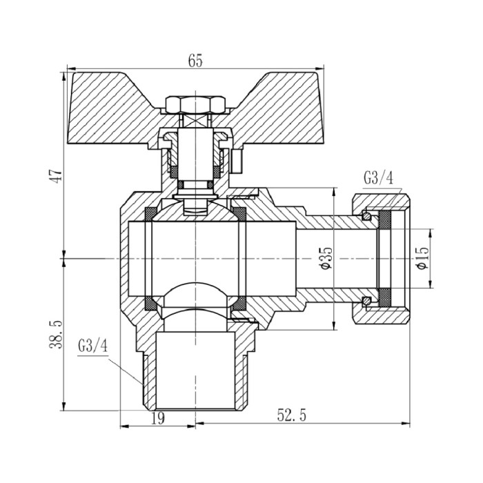 Кран кульовий з накидною гайкою SD Forte 3/4" ВЗ для води кутовий SF224W20 (SF224W20)