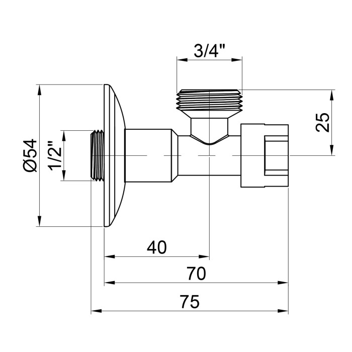 Кран приладовий буксовий Icma 1/2" х3/4" кутовий №519 (90519AE07)