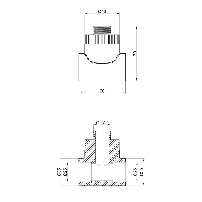 Трійник PPR Thermo Alliance 25х1/2"х25 ЗР (DSC302)