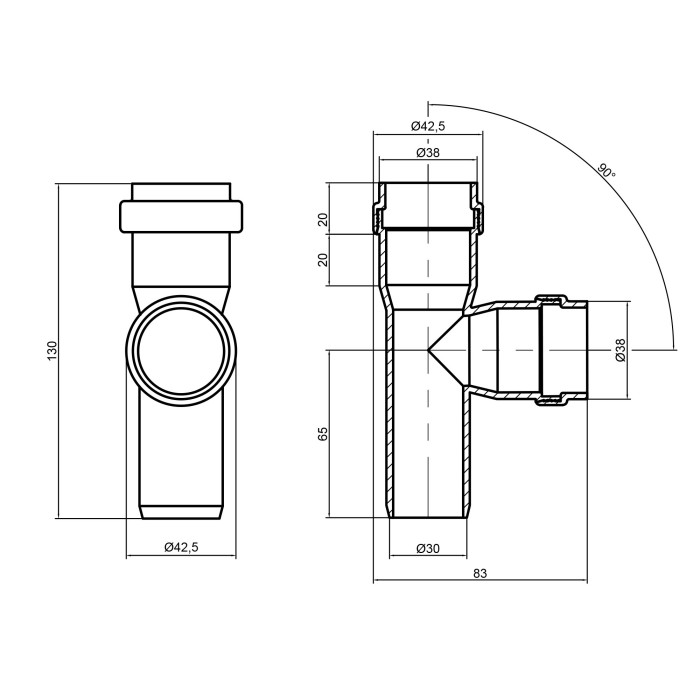Трійник каналізаційний TA Sewage 32, 90° (TASTRPP9032)