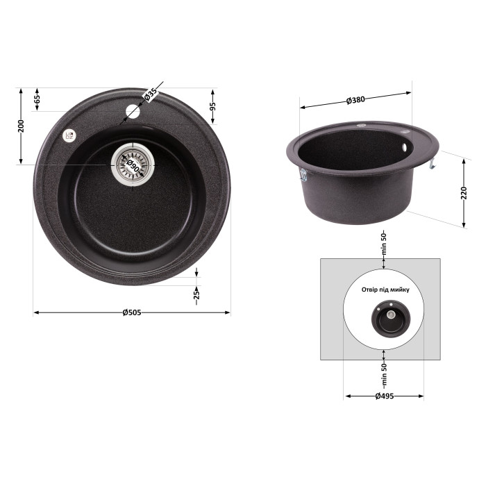 Кухонна мийка Lidz D510/200 GRF-13 (LIDZGRF13D510200) (LIDZGRF13D510200)