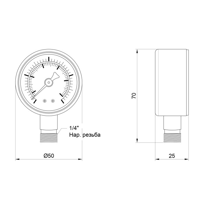 Манометр SD Plus 50 мм 1/4", нижнє підмикання SD1704B (SD1704B)