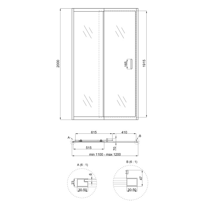 Душові двері в нішу Qtap Taurus CRM201-11.C6 110-120x200 см, скло Clear 6 мм, покриття CalcLess (TAUCRM201112C6)