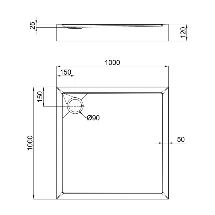 Душовий піддон Qtap Tern 301112 100x100x12 см + сифон (TERN301112)