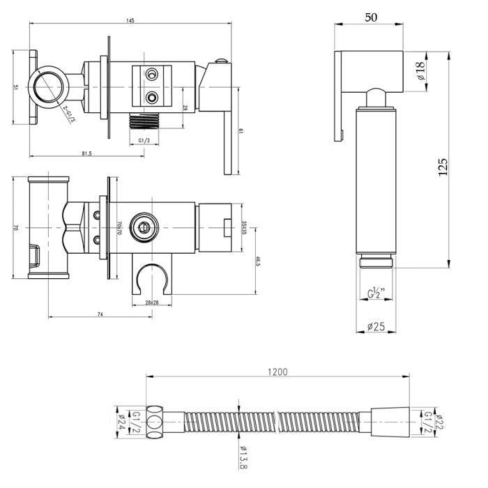 Набор для гігієнічного душу Qtap Inspai-Varius прямокутний QT259710842859NB Black Matt (QT259710842859NB)