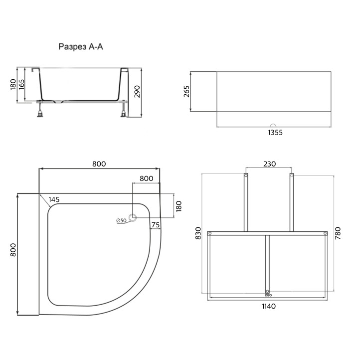 Душовий піддон Lidz KAPIELKA ST80x80x26 з панеллю (LKAST808026)