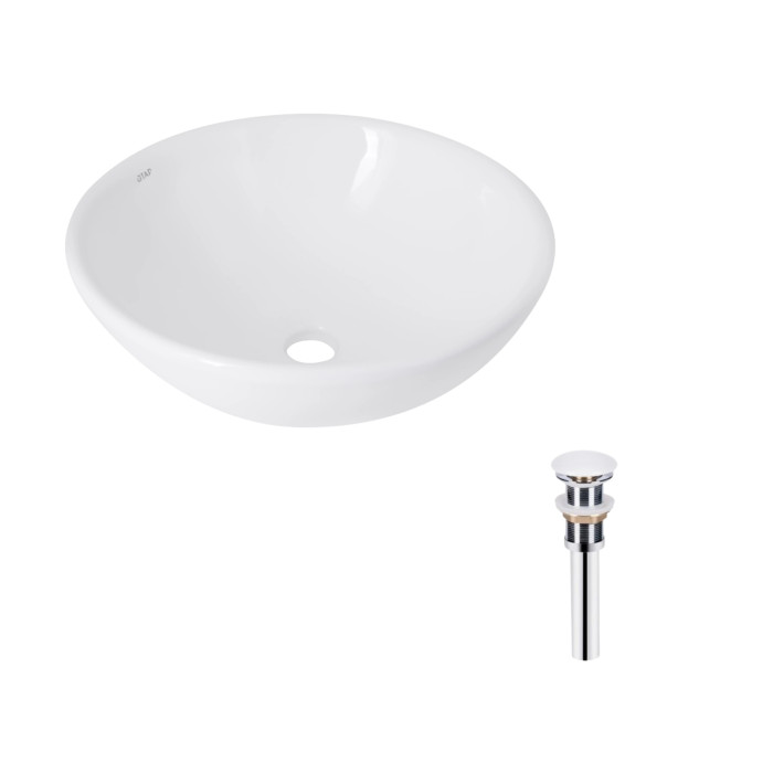 Комплект Qtap Owl: Раковина накладна кругла 400х400х155 мм White + Донний клапан PU02 (QT1911K53WN47319)