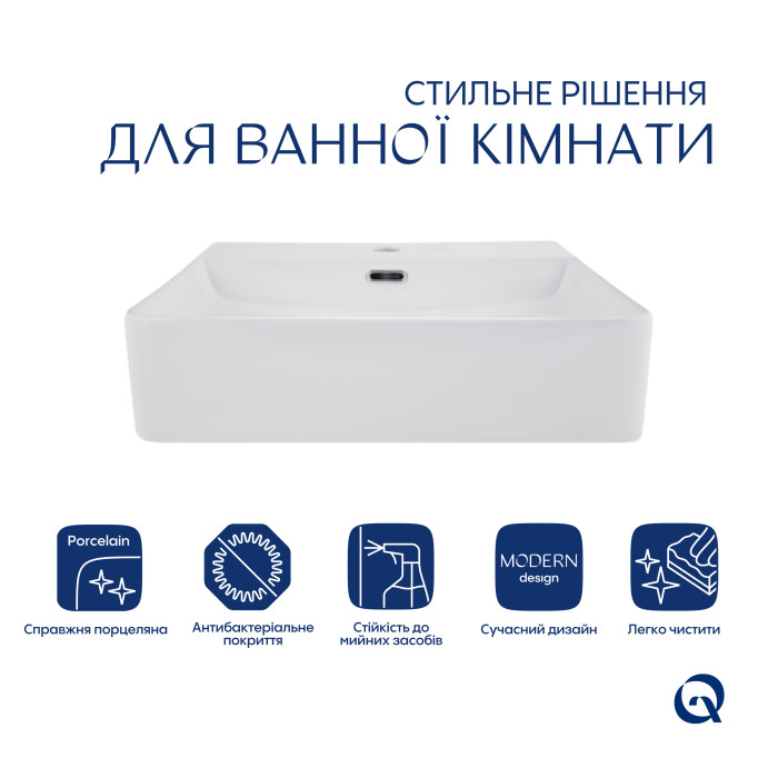 Комплект Qtap Nando LT: Раковина підвісна прамокутна 500х420х130 мм White + Донний клапан PU02O (QT12112173SWN47323)
