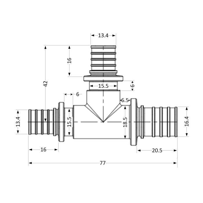 Трійник натяжний Icma №1039 d20х16х16 851039GWBOBO0 (851039GWBOBO05)
