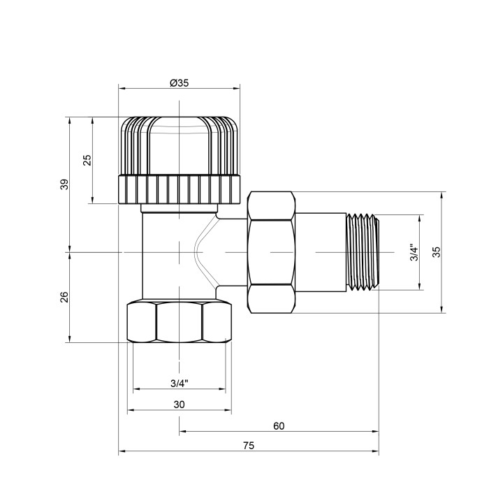 Кран радіаторний Icma 3/4" 30х1,5 кутовий №778 (82778AE06)