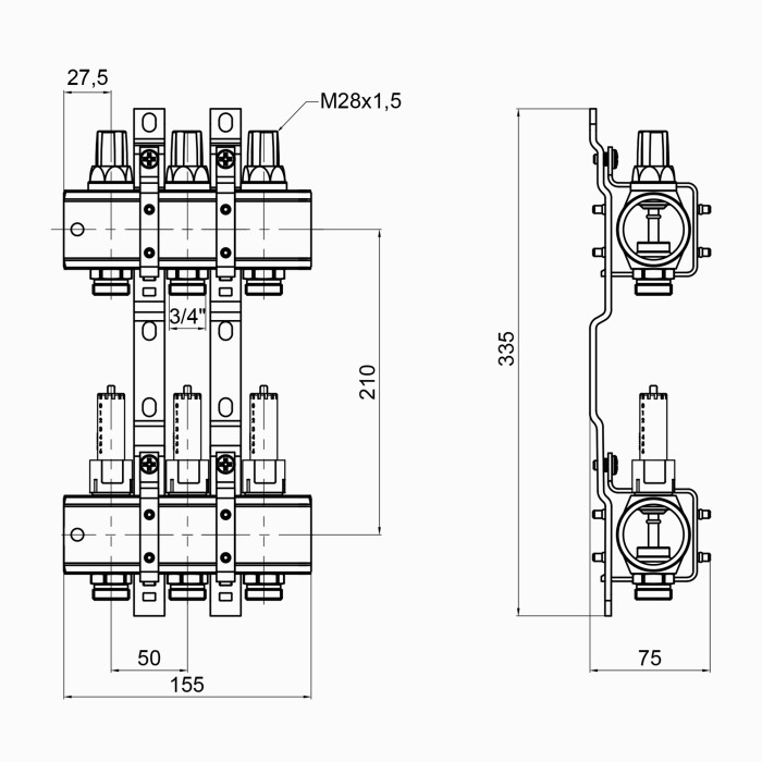 Коллектор Icma 1" 3 выхода, с расходомерами №K013 (87K013PH06)