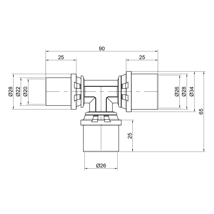 Тройник пресс Icma 26х26х20 №406 (81406GPGPBQ06)