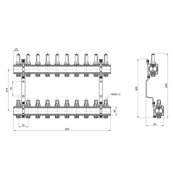 Колектор з витратомірами SD Forte 1" 10 виходів SF001W10 (SF001W10)