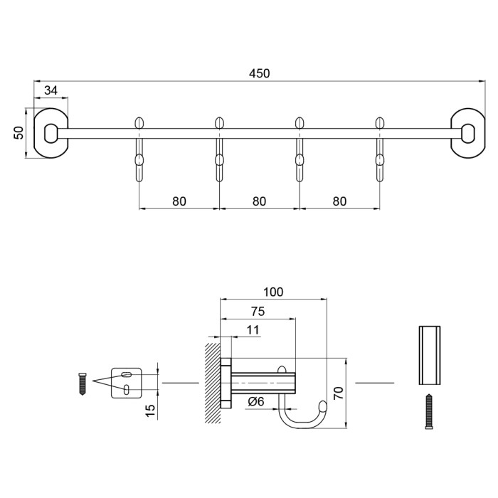 Тримач для рушника Qtap Liberty 4 гачка 450 мм QTLIBBLM1154-4 Black (QTLIBBLM1154-4)
