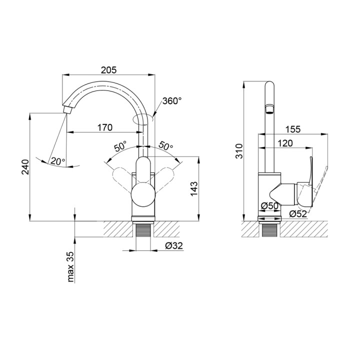 Смеситель для кухни Brinex 40W 007 (BRIN40W007)